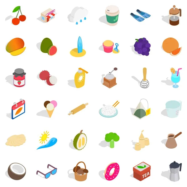 Kahve simgeleri ayarlandı, izometrik biçim