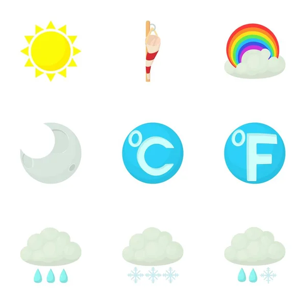 Weather interface icons set, cartoon style — Stock Vector