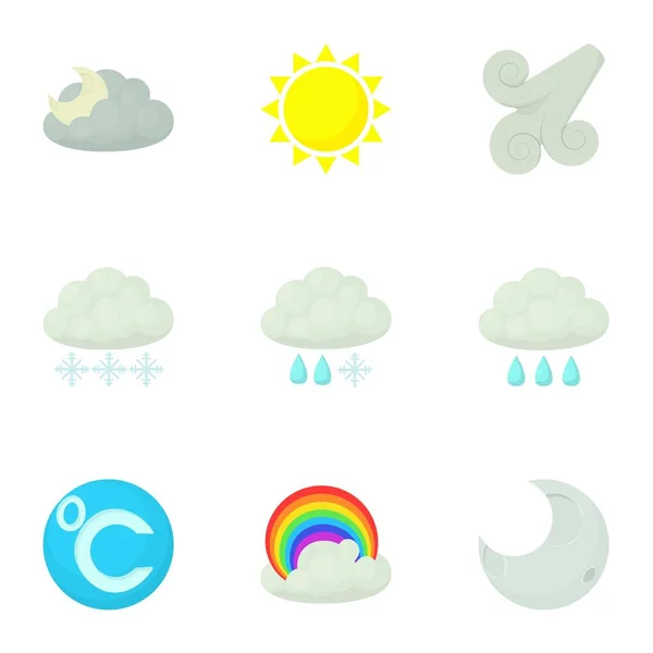 Moderní počasí ikony set, kreslený styl — Stockový vektor