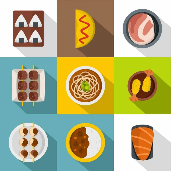Japonya gıda simge seti, düz stil