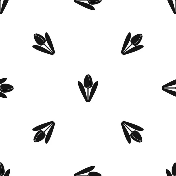 Tulipán patrón sin costura negro — Vector de stock