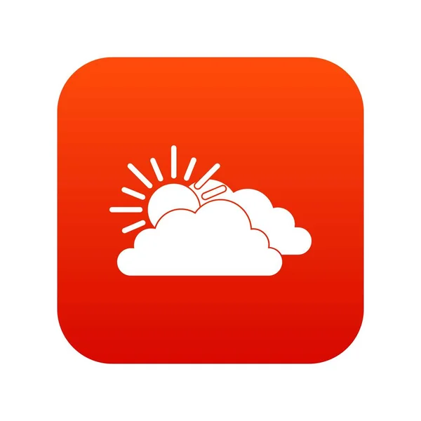 Sol y nube icono digital rojo — Vector de stock