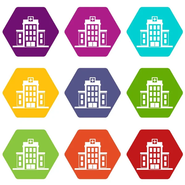 Hospital ícone conjunto cor hexaedro —  Vetores de Stock