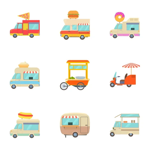 Fastfood Truck Ikonen Set, Cartoon-Stil — Stockvektor