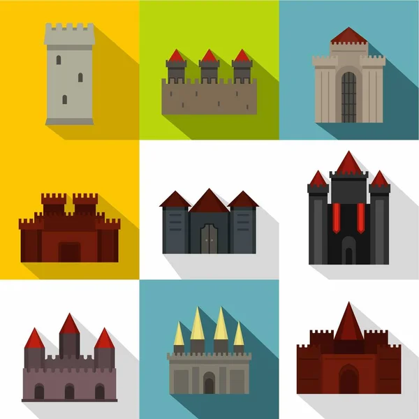 Věže a hrady sady ikon, plochý — Stockový vektor