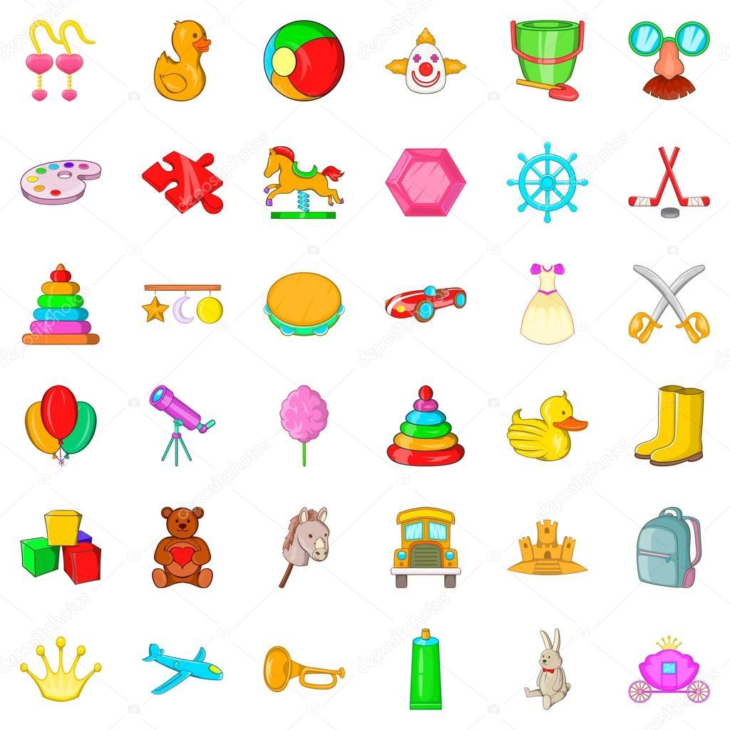 Watercolor icons set. Cartoon style of 36 watercolor vector icons for web isolated on white background