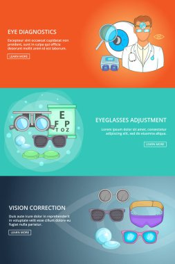 Göz doktoru teknoloji banner şablon, karikatür tarzı ayarla