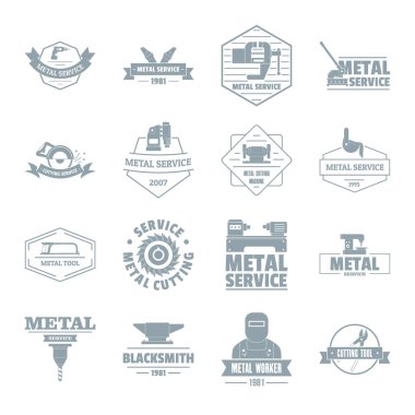 Metal çalışma logo simgeler kümesi, basit tarzı