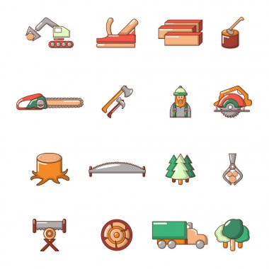 Kereste Sanayi simgeleri ayarla, tarzı çizgi film