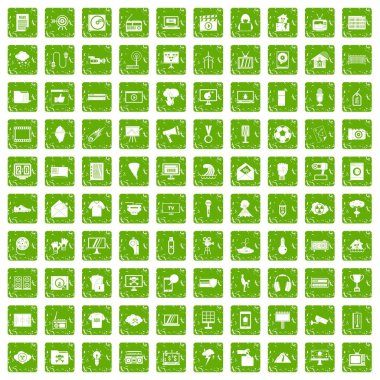 100 Tv simgeler grunge yeşil ayarla