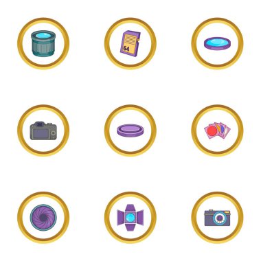 Fotoğraf stüdyosu ekipman Icons set, karikatür tarzı