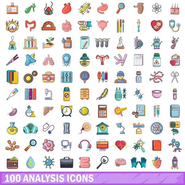 100 iconos de análisis conjunto, estilo de dibujos animados — Vector de stock