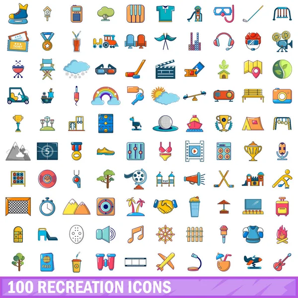 100 iconos de recreación conjunto, estilo de dibujos animados — Vector de stock