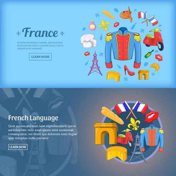 Francia banner conjunto plantilla, estilo de dibujos animados — Vector de stock