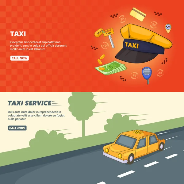 Táxi serviço banner set template, estilo dos desenhos animados —  Vetores de Stock