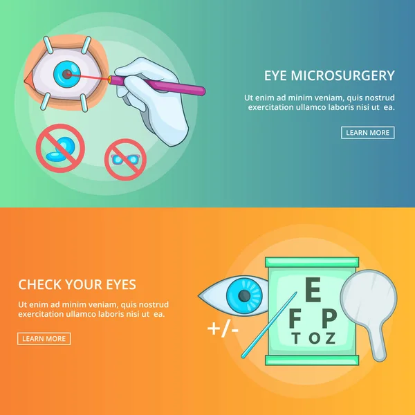 Modelo do jogo do banner da microcirurgia do olho, estilo dos desenhos animados — Vetor de Stock