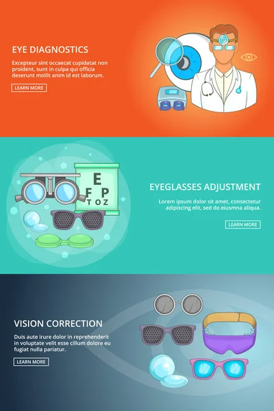 眼科医生技术横幅设置模板，卡通风格 — 图库矢量图片