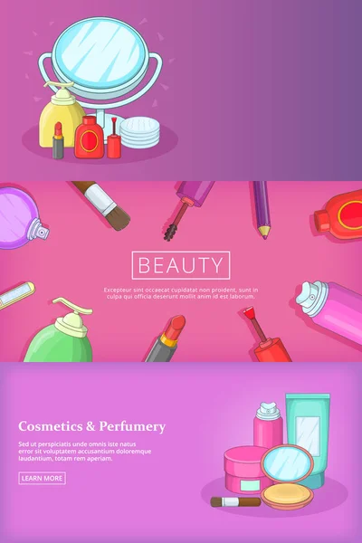 Beauty banner set template, cartoon style — Stock Vector