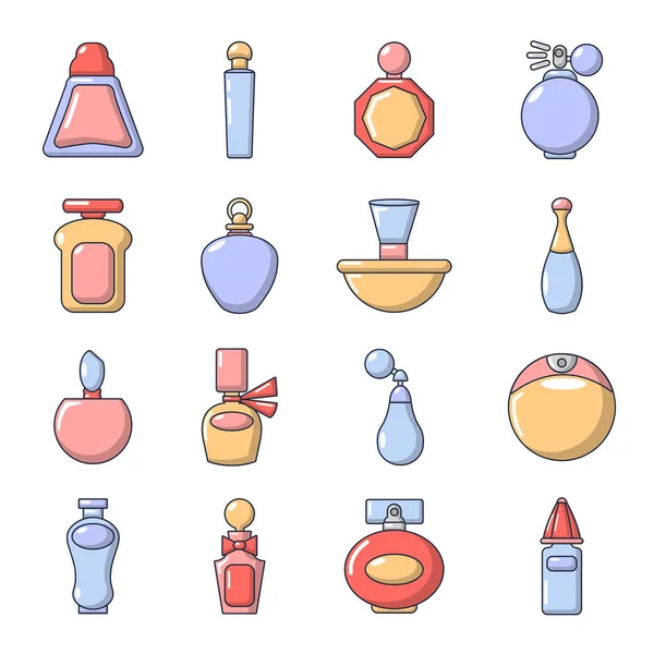 Ensemble d'icônes de bouteille de parfum, style dessin animé — Image vectorielle