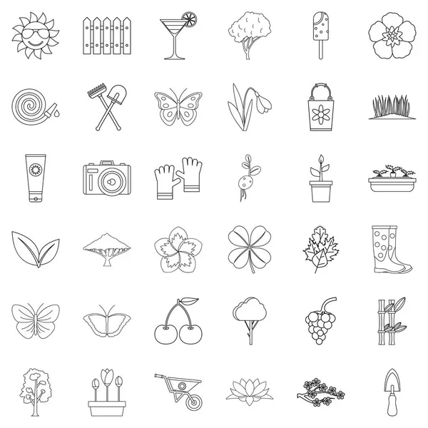 Conjunto de iconos de primavera, estilo de contorno — Vector de stock
