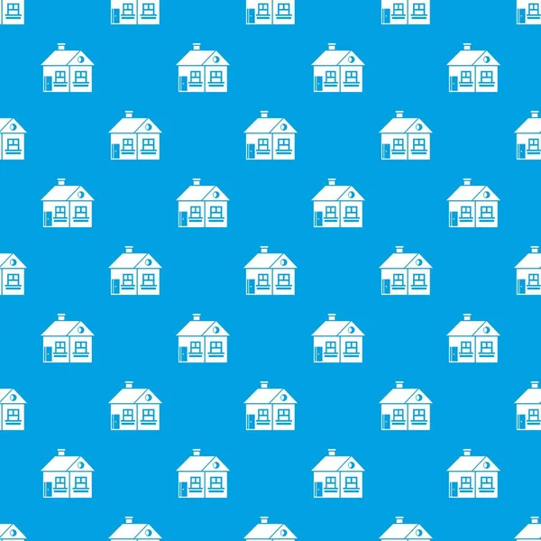 Large single-storey house pattern seamless blue — Stock Vector