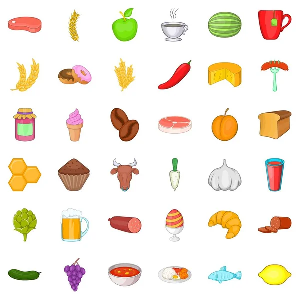 Conjunto de ícones de comida fresca, estilo cartoon — Vetor de Stock
