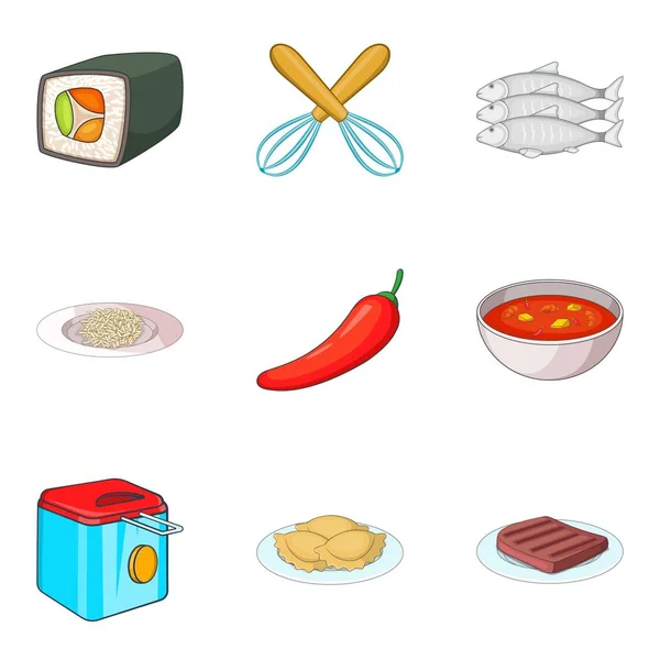 Bakkerij iconen set, cartoon stijl — Stockvector