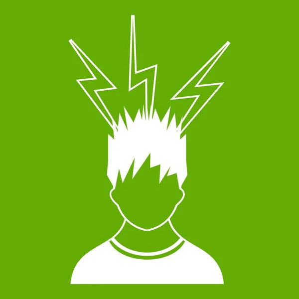 Blitz über dem Kopf des Menschen Ikone grün — Stockvektor
