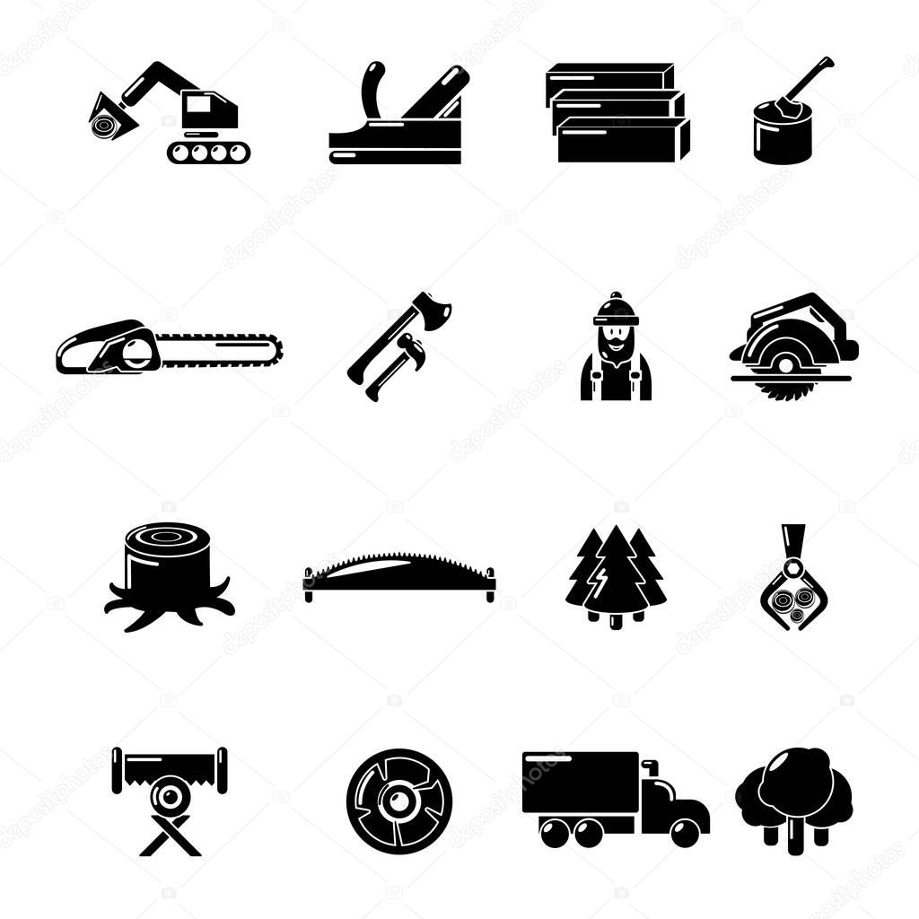 Timber industry icons set, simple style
