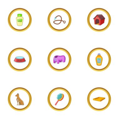 Evde beslenen hayvan Aksesuar Icons set, karikatür tarzı