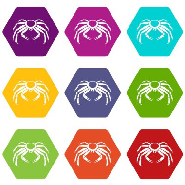 Renk altı yüzlü kar Yengeç Icon set