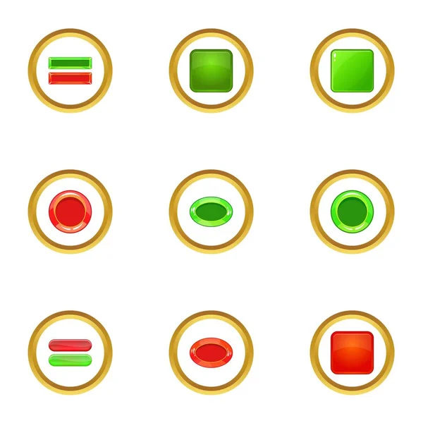 Conjunto de iconos de botón rojo y verde, estilo de dibujos animados — Vector de stock