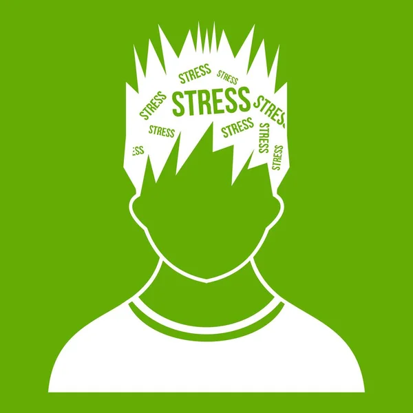 Woord stress in het hoofd van man pictogram groen — Stockvector