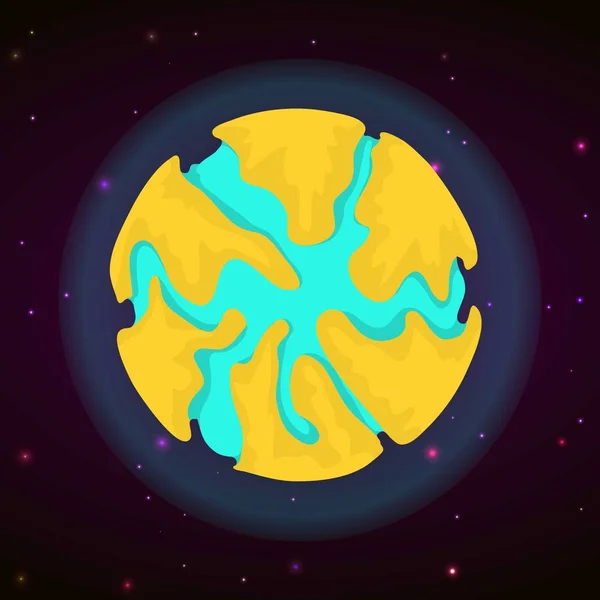 Planeta amarillo concepto fondo, estilo de dibujos animados — Vector de stock