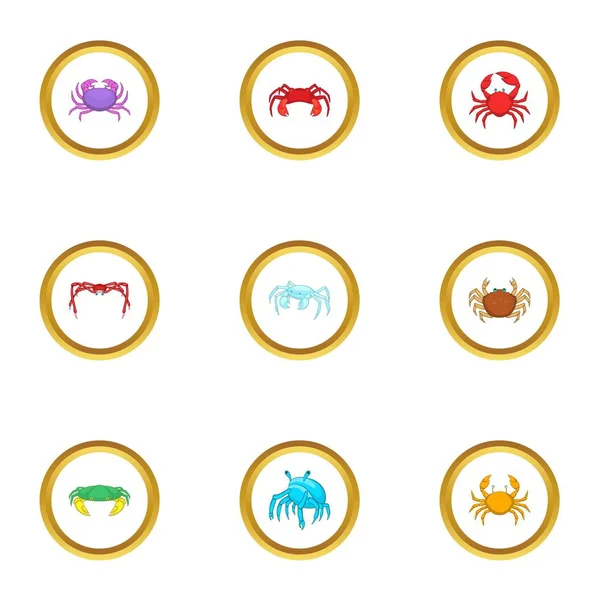 Kabuklu deniz ürünleri Icons set, karikatür tarzı