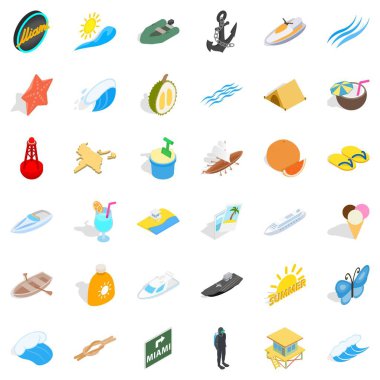 Beach Icons set, izometrik stili