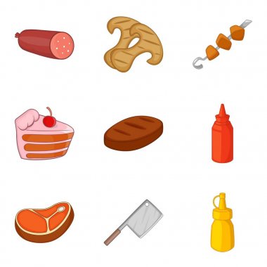 Icons set, karikatür tarzı pişirme fırın