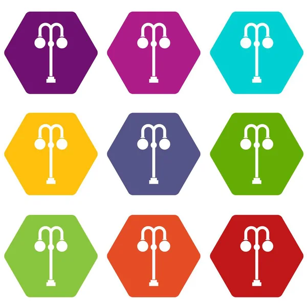 Icono de la lámpara de calle set color hexaedro — Vector de stock