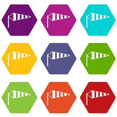 Renk altı yüzlü Rüzgar gülü Icon set