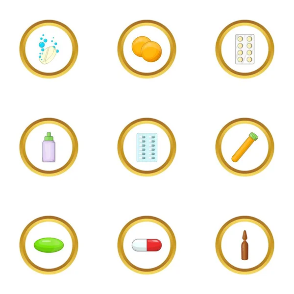Conjunto de iconos de medicación, estilo de dibujos animados — Vector de stock