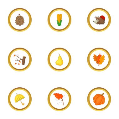 Sonbahar sezonu simgeler ayarla, tarzı çizgi film