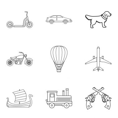 Yatılı okul Icons set, anahat stili