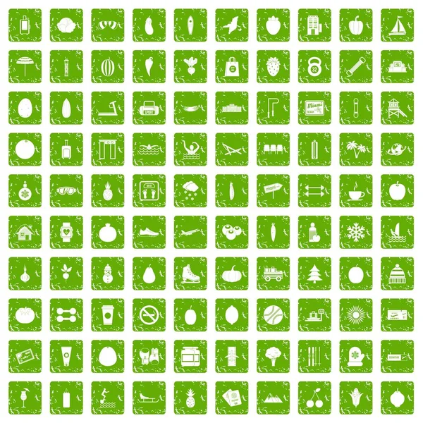 100 icone del benessere set grunge green — Vettoriale Stock