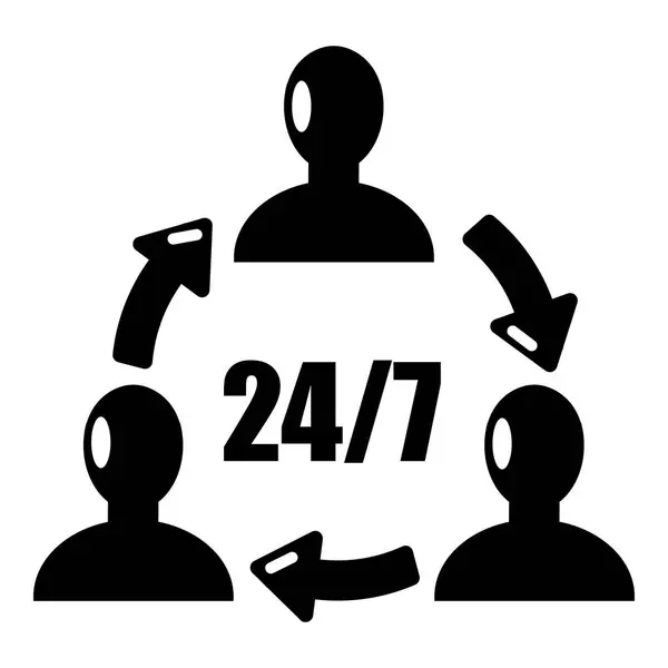 Ondersteuning 24 7 pictogram, eenvoudige zwarte stijl — Stockvector