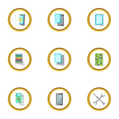 Kırık telefonları Icons set, karikatür tarzı düzeltmek