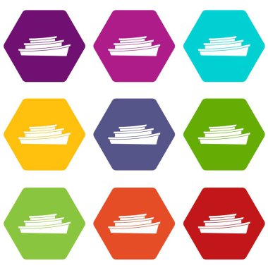 Renk altı yüzlü ahşap tekne Icon set