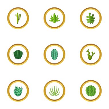 Kaktüs bitki Icons set, karikatür tarzı