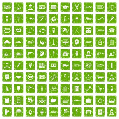 100 iş simgeleri grunge yeşil ayarla