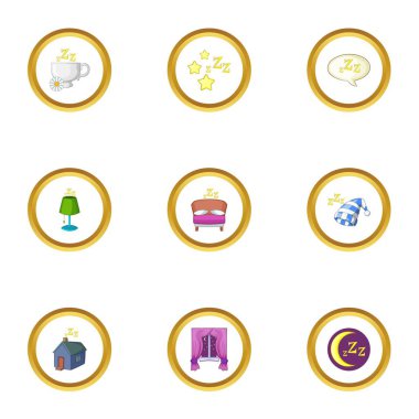 Yatak zamanı Icons set, karikatür tarzı