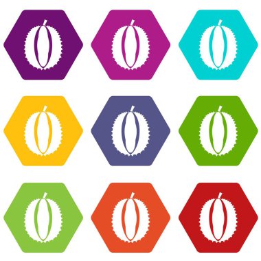 Renk altı yüzlü Durian Icon set
